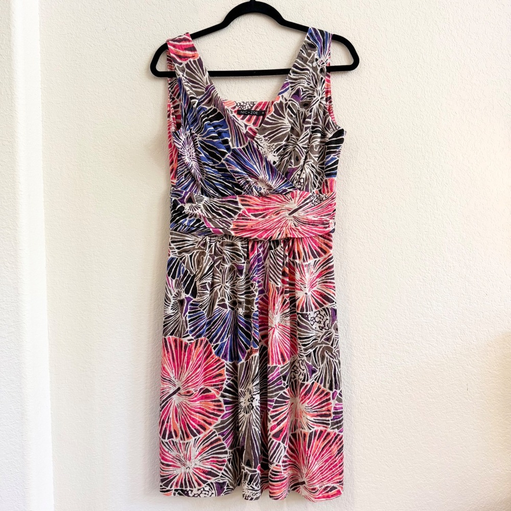 NIC+ZOE‎ Womens Pink Abstract Floral Surplice Faux Wrap Sleeveless Dress Size M